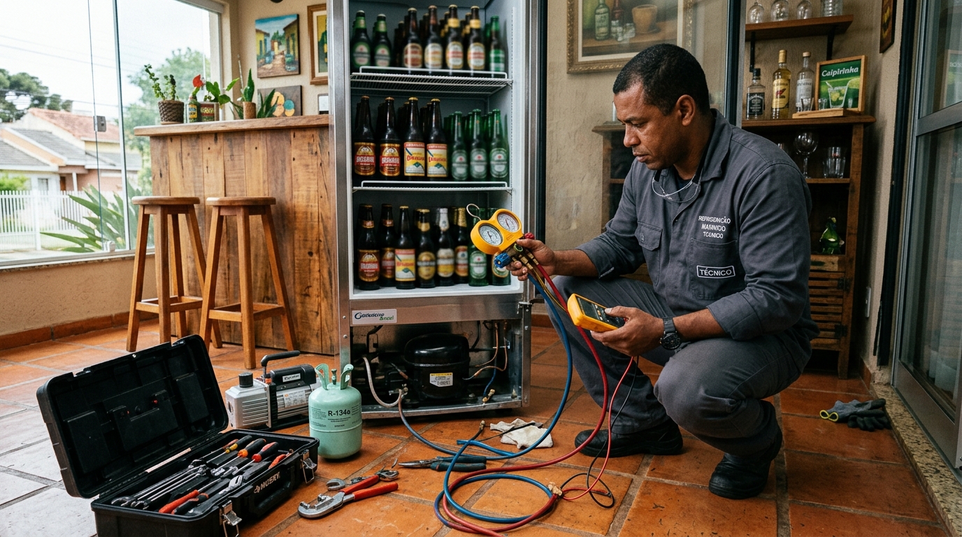 Técnico realizando manutenção de motor de cervejeira em Jaboatão dos Guararapes‑PE